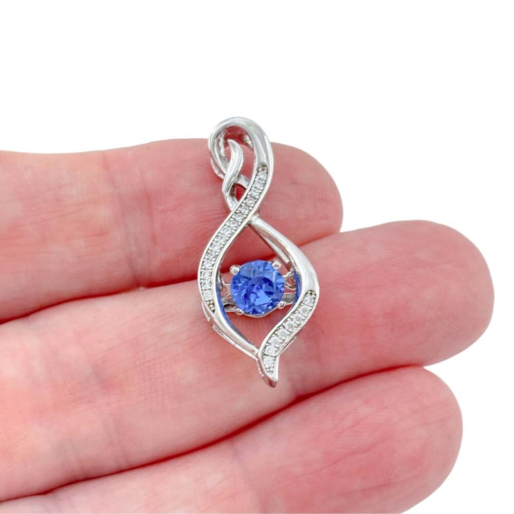 Vintage Sterling Silver 925 Blue Cubic Zirconia Swirl Pendant